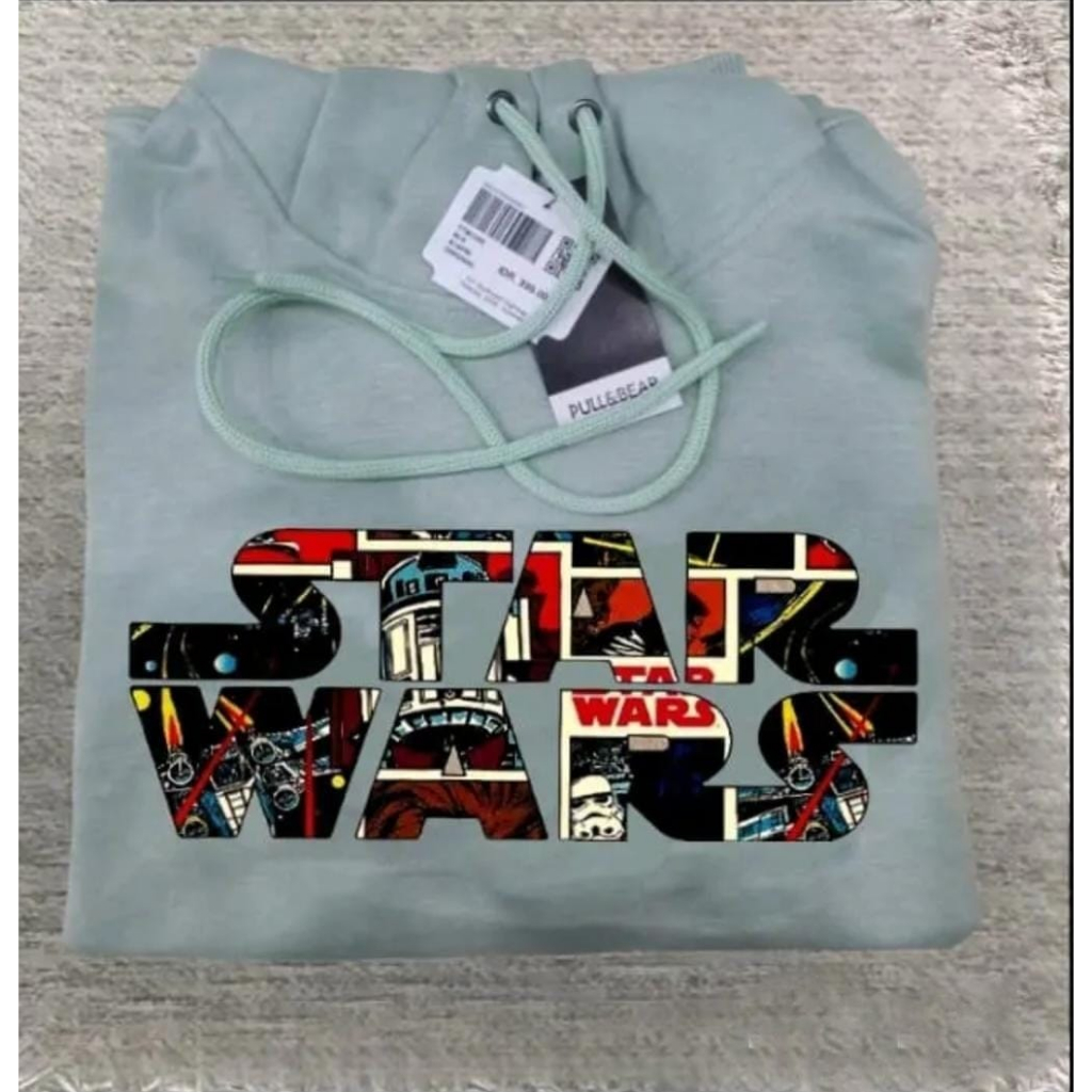 COD- HOODIE JUMPER PULL & BEAR X STAR WARS ORIGINAL BASIC  HIJAU MINT PREMIUM KUALITAS DISTRO UNISEX