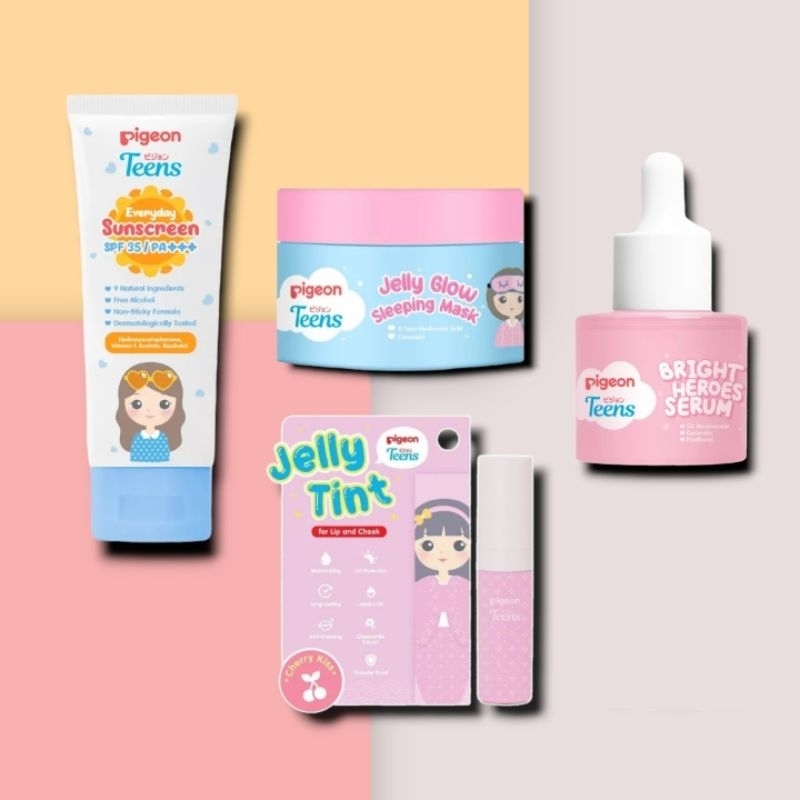 Pigeon Skincare Anak Paket Basic Wajah Glow Natural Sepaket Lengkap Sleeping Gel Mask Moisturizer Kr