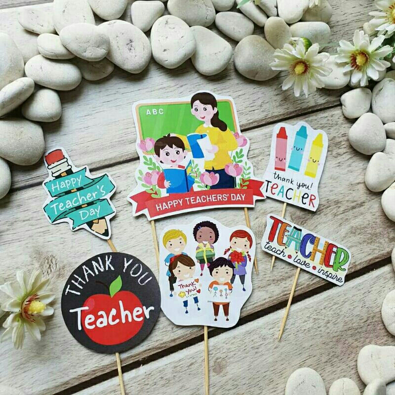 cake topper hiasan kue tema selamat hari guru Happy teacher day guru perempuan guru wanita ibu guru