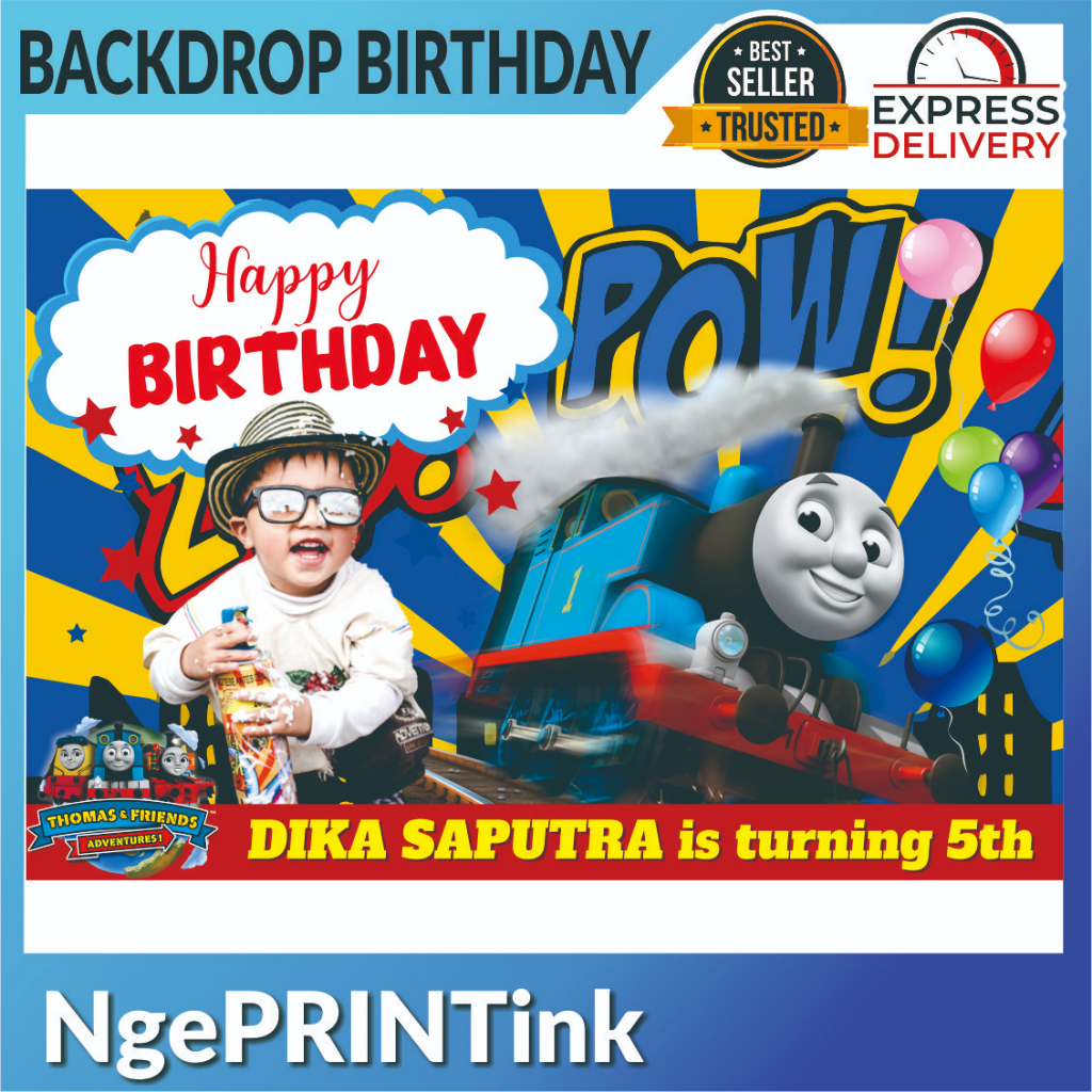 THOMAS THEME Birthday | Banner | Backround | Spanduk | Backdrop Ulang Tahun Anak