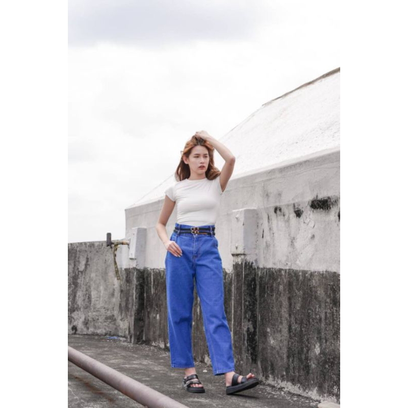 CELANA JEANS PJ BF PREMIUM KANCING 2 DEPAN POLOS BASIC WANITA