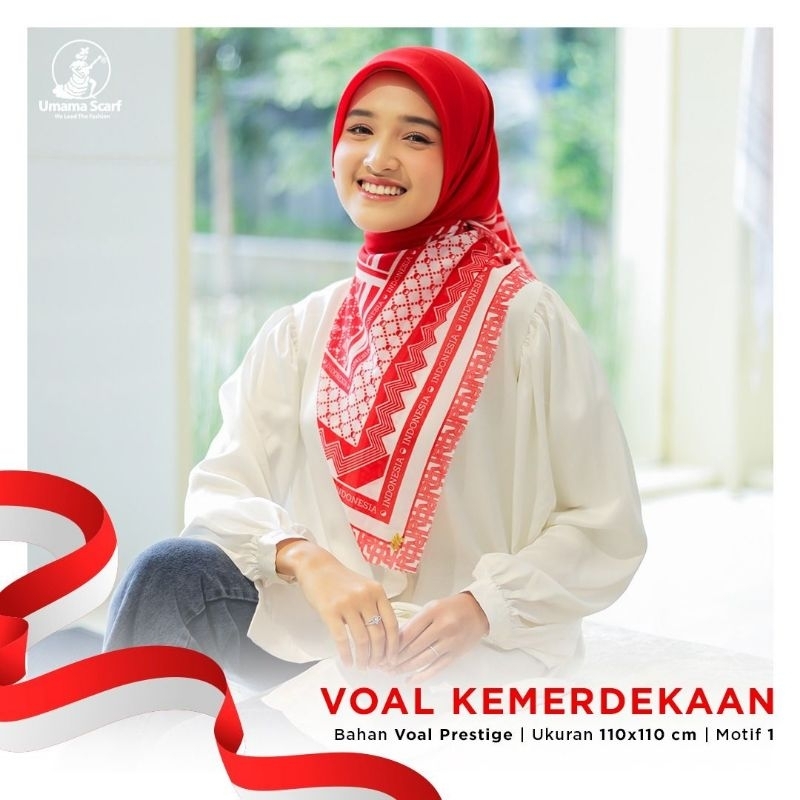 jilbab segiempat motif merah putih ory by umama voal dirgahayu kemerdekaan
