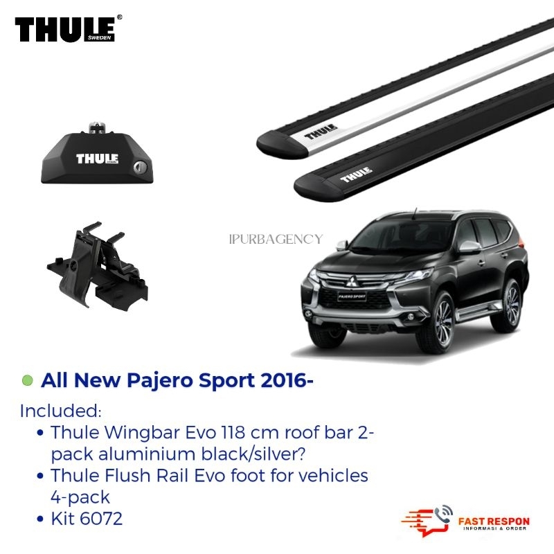 Thule Cross Bar Wingbar Evo Flush Rail 7106 All New Pajero Sport 2016/2017/2018/2019/2020/2021/2022/