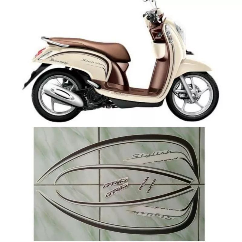 Stiker Striping Motor Scoopy Stylish 2015 2016  CREAM Sticker Lis Body Standar