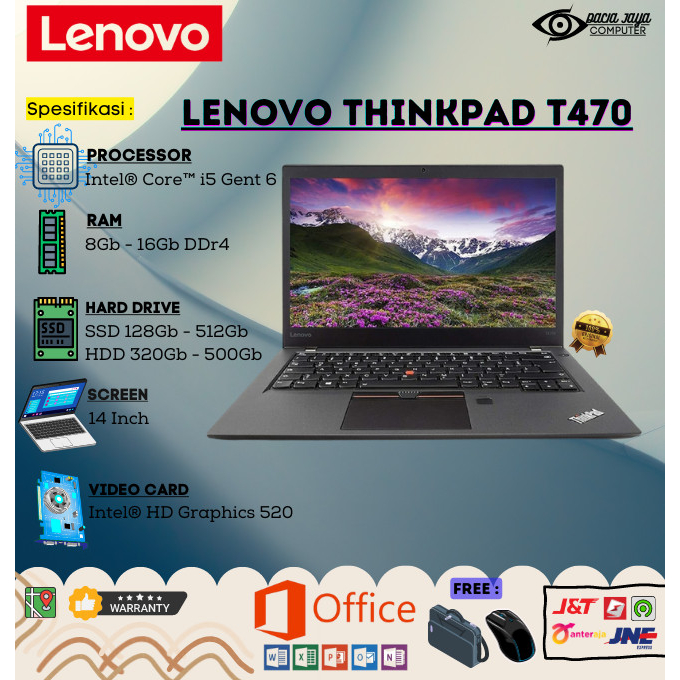 Laptop Lenovo Thinkpad T470 Core i5 Gen 6 Ram 8GB Ssd 256GB