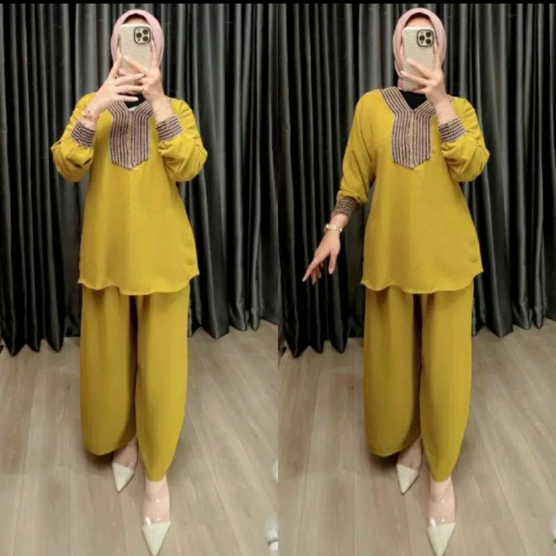 Setelan Cringkel Renda Jumbo LD 120/One Set Renda Arab Cringkel LD 120/Setelan Lengan Panjang