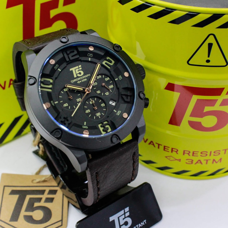 JAM TANGAN PRIA T5 H 3476G ORIGINAL CHRONOGRAPH LEATHER STRAP INCLUDE BOX KALENG T5 PAPERBAG MANUAL 