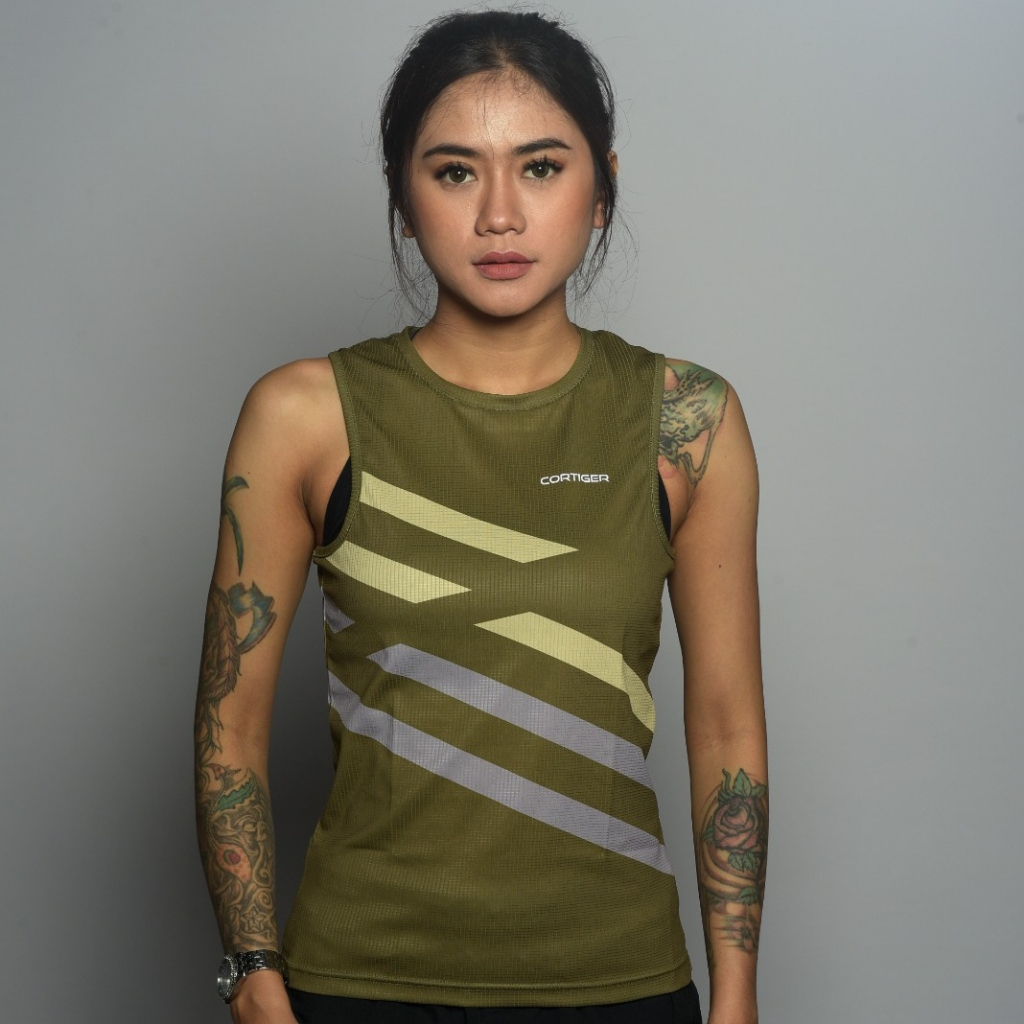 Jersey lari pria Cortiger Jersey lari wanita Cortiger  - CORE PRIMO "SINGLET RUNNING LINEA OLIVE" ME