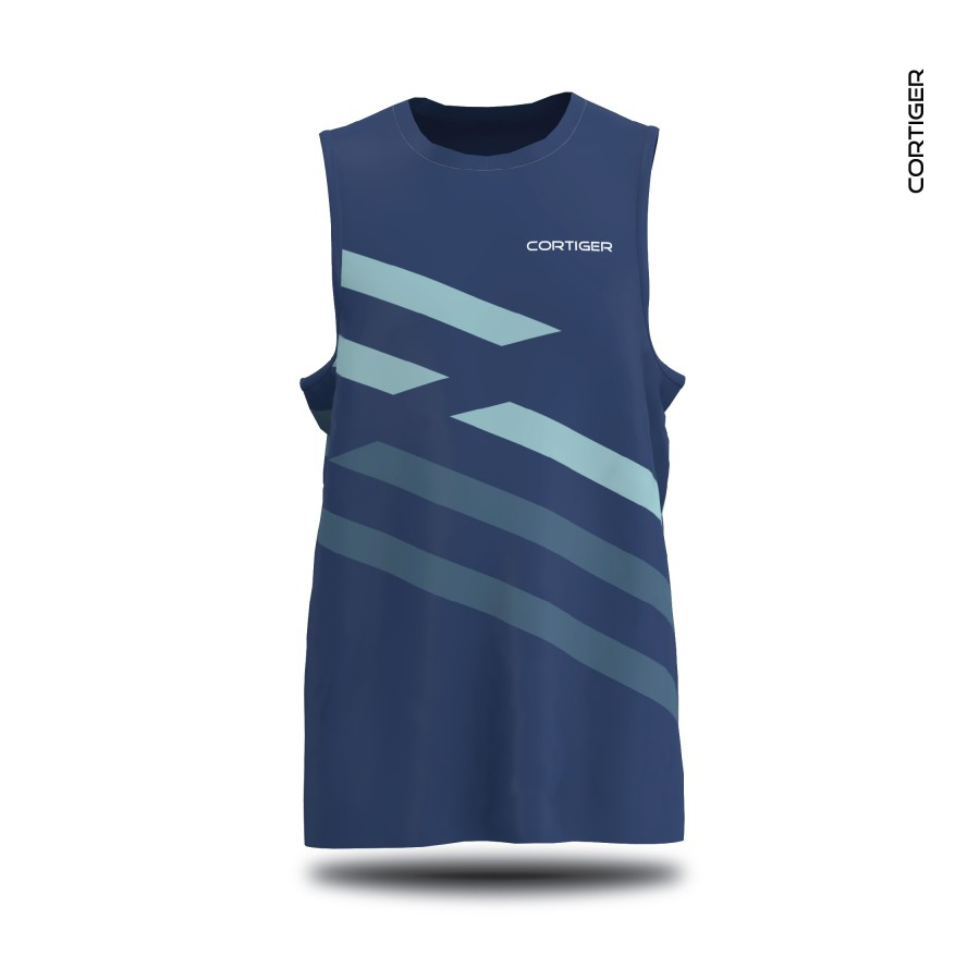 Jersey lari pria Cortiger Jersey lari wanita Cortiger  - CORE PRIMO "SINGLET RUNNING LINEA NAVY" MEN