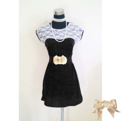 Dijual TSD1248-BlackBelt  dress hitam gratis belt spandek lace / renda Diskon