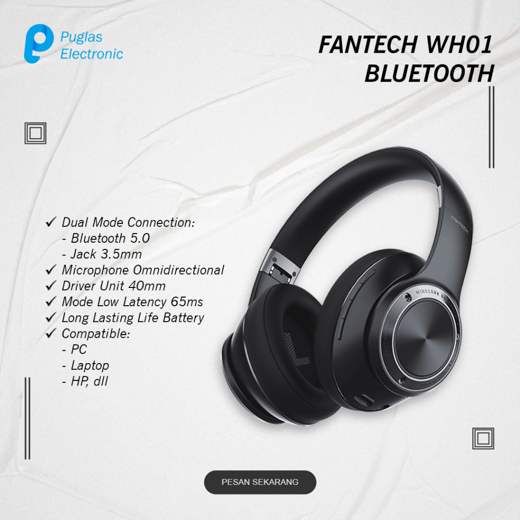 Headset Gaming Fantech WH01 Bluetooth Wireless Headphone Komputer PC HP Laptop