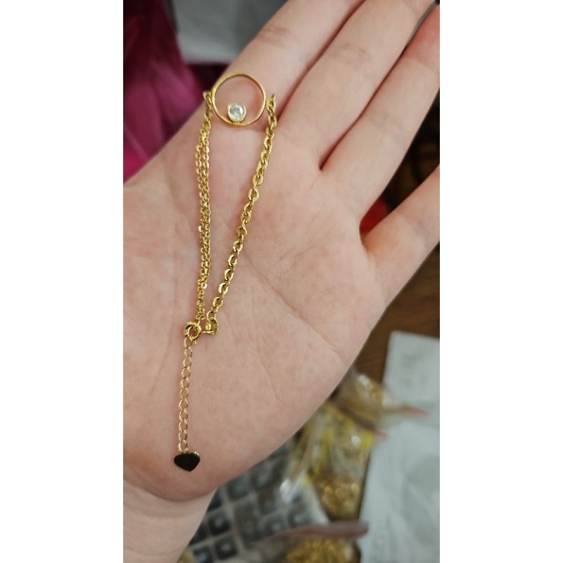Gelang serut lolipop ring hitam emas asli 375 8K simple ringan remaja