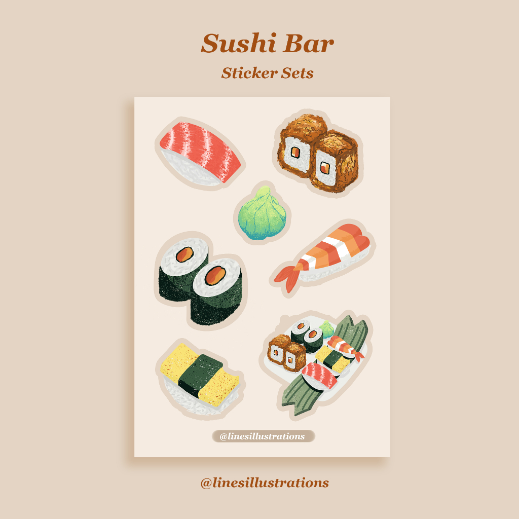 

Sushi Bar A6 Sticker Sheets | Line's Illustrations