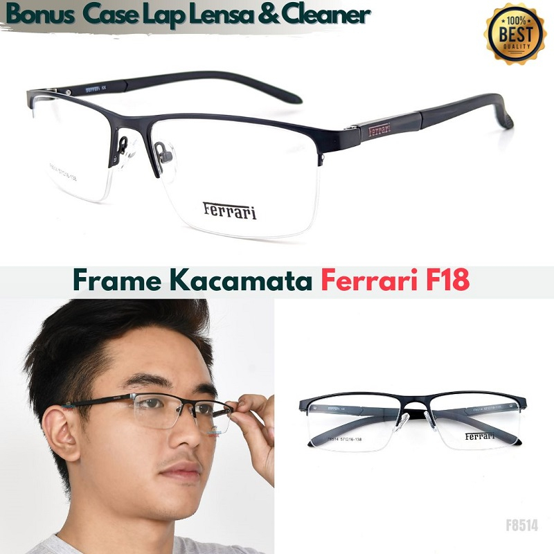 Premium Frame Kacamata Pria Sporty Titanium Half Frem Setengah Bingkai Ferrari F8514 Lensa Anti Radi