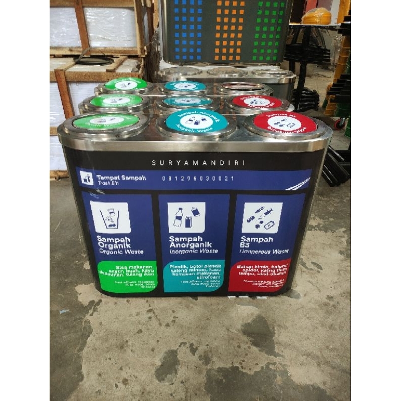 Ready Tempat sampah 3 in 1 stainless/3 pilah/tiga warna