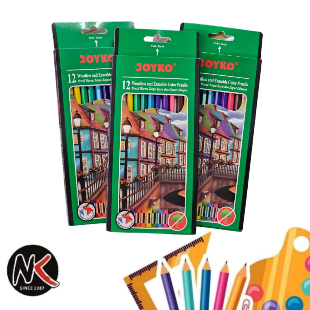 

Pensil warna bisa dihapus/Erasable Pensil Color Colour Joyko 12 warna panjang CP-109 (CP109)