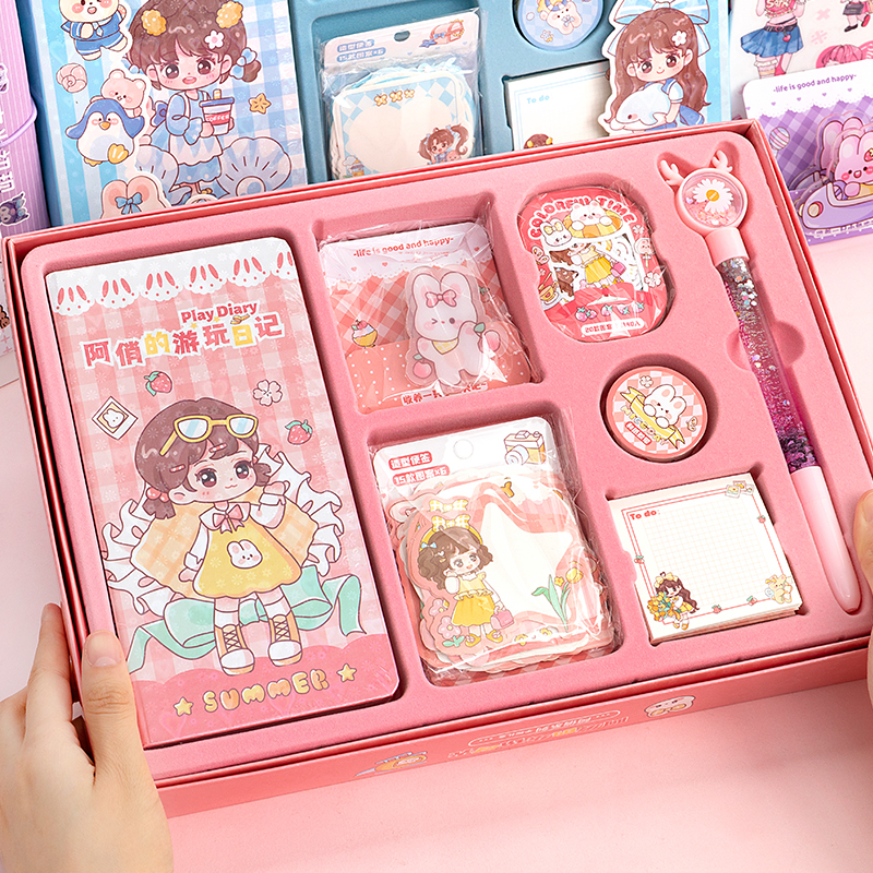 

Set Journal Aqiao Diary Giftbox 7in1 Alat Tulis Notebook Stiker Anak