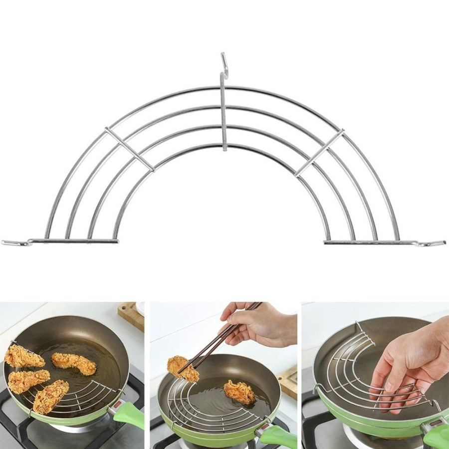Tatakan Panci Wajan Alat Tirisan Minyak Gorengan Stainless Steel / Peniris Gorengan Setengah Lingkar