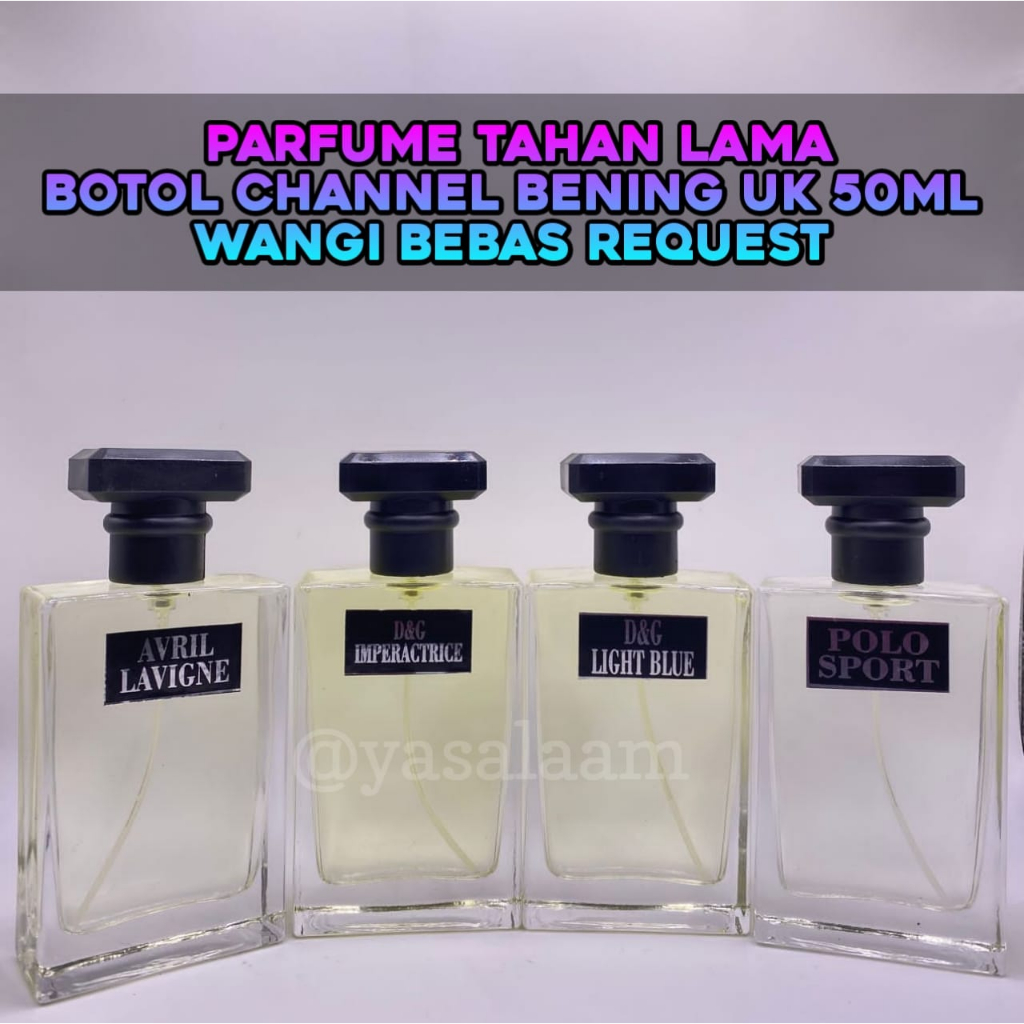 parfum Refill botol kotak chanel bening 50ml bebas request aroma