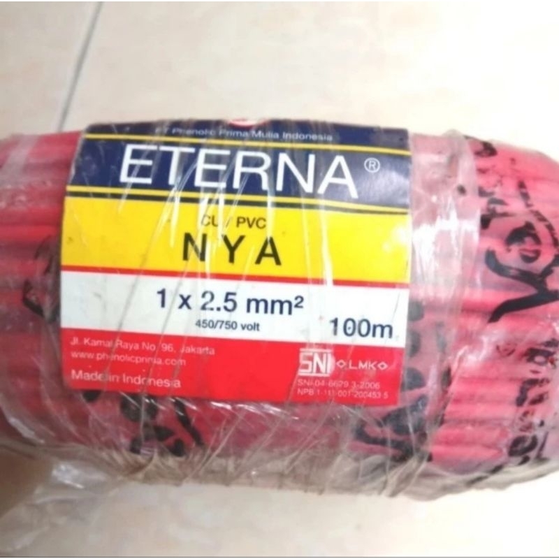 Kabel Listrik Tunggal Kawat Tembaga ETERNA NYA 1X2,5 100 Meter 1 Roll