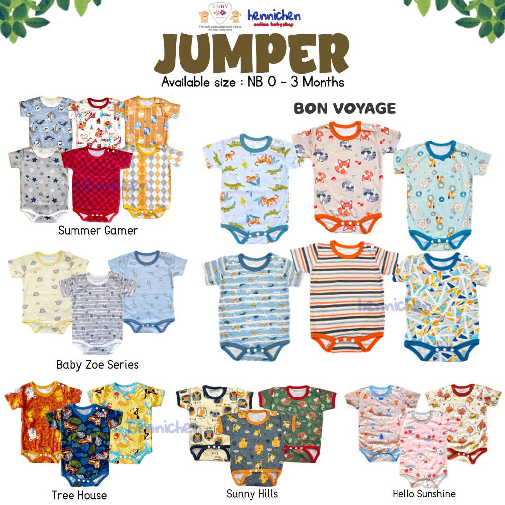 LIBBY Baju Kodok Segitiga / Jumper Romper Motif (0-3M)| Baju Bayi BON VOYAGE / ZOE BABY / SUMMER GAM