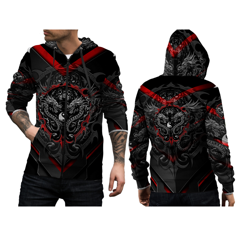Jaket Hoodie Keren Dragon Naga // Jaket Dragon Naga Harimau Yin Yang