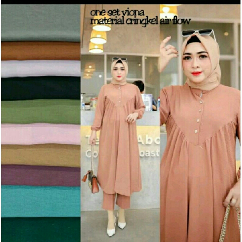 VIONA SET LONG TUNIK JUMBO// SET LONG TUNIK CRINGKEL AIRFLOW//SET LONG TUNIK JUMBO KEKINIAN