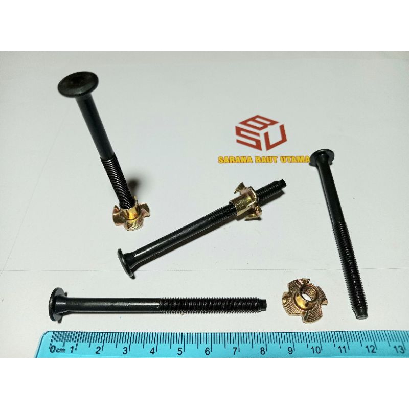 Baut jcbc m6 x 80 Hitam (8 cm) kunci L4 / Baut speaker / baut mebel / Dipan / Ligna / Knockdown