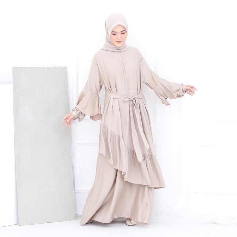 Gamis Alana Ruffle Gamis terbaru 2023 lebaran wanita Premium Rayon Twill Ori Dress busui jumbo