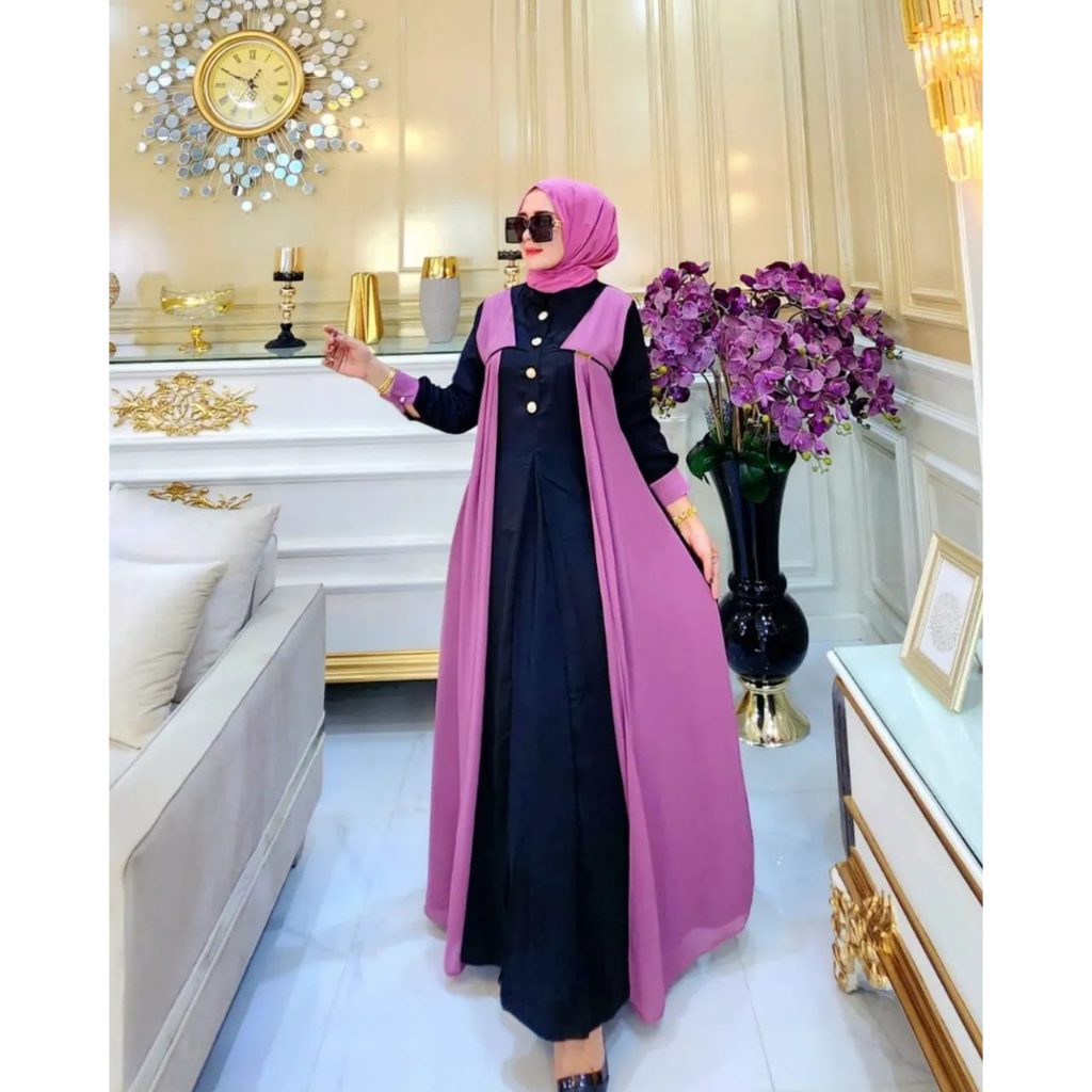 Gamis meisya dress  bahan ceruty baby doll premium full furing / busui / resleting depan original