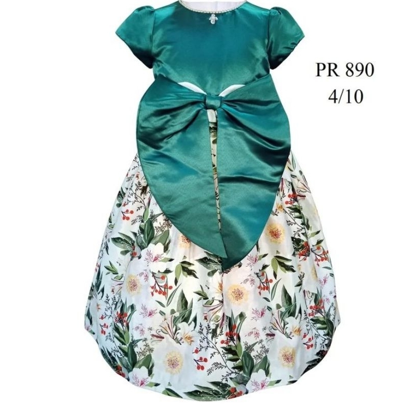 Dress Pesta Hijau Army Anak Perempuan/Gaun Satin Bridal Bow Gede/Baju Anak Satin Ijo Army Pita Besar