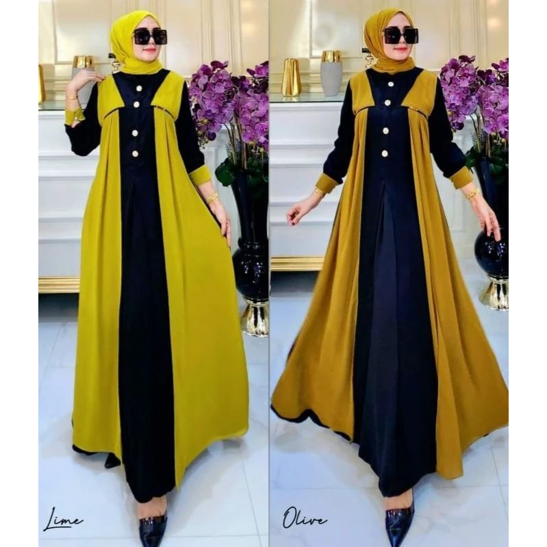 Gamis meisya dress  bahan ceruty baby doll premium full furing / busui / resleting depan original