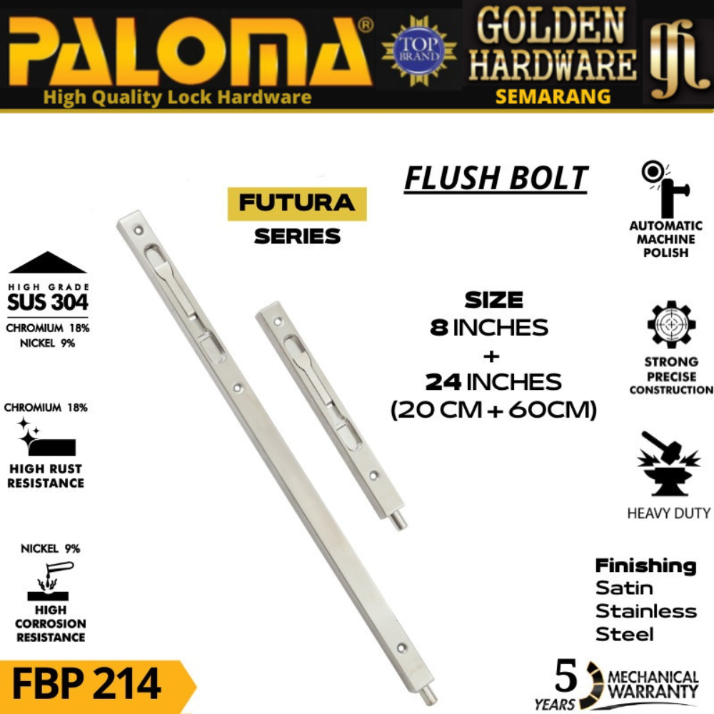 Flush Bolt Paloma Fultura 8" + 24" SSS FBP 214