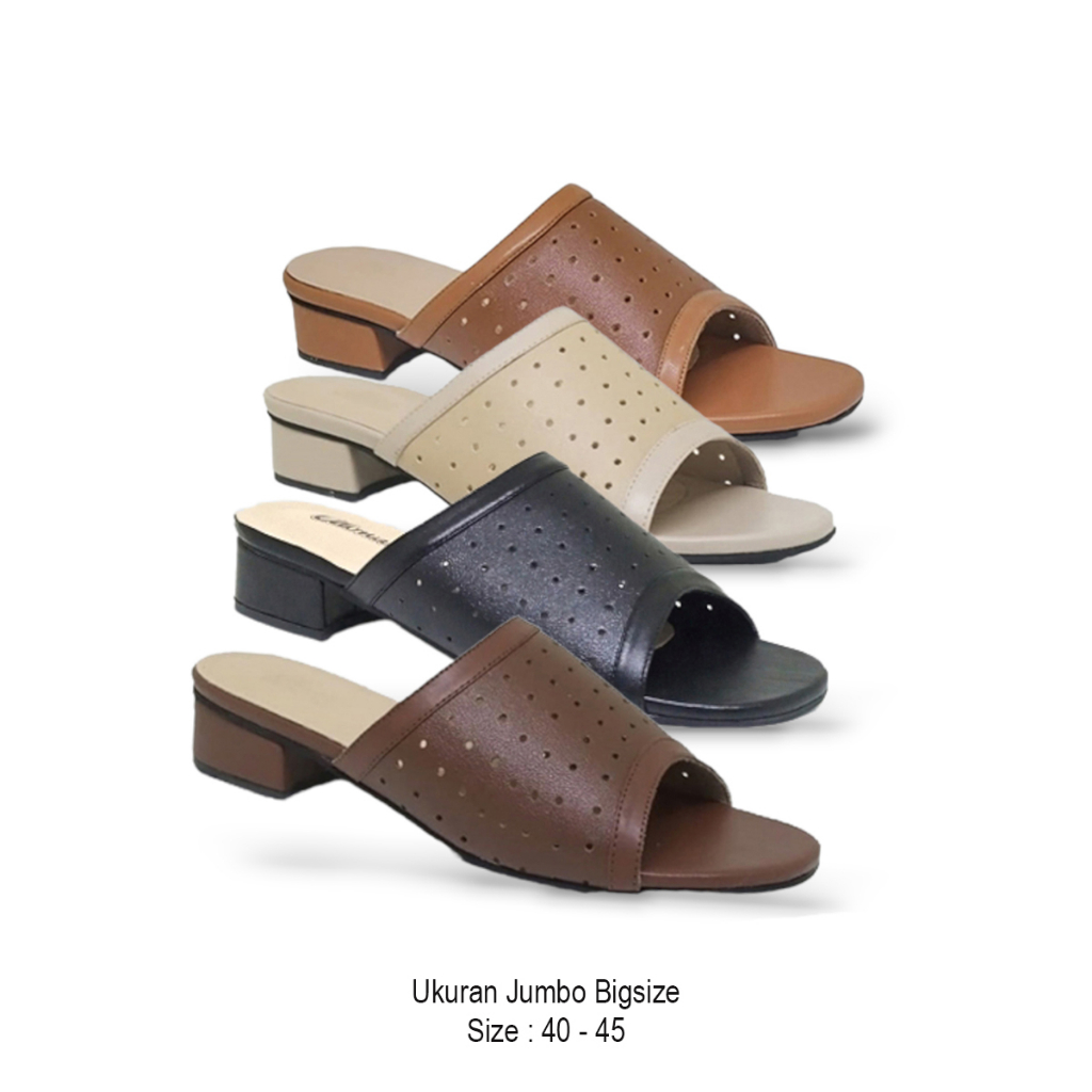 Clogs Wanita Big Size 40-45 Heels ibu-ibu pesta kondangan Model Hak Tahu 3cm Kaki Lebar