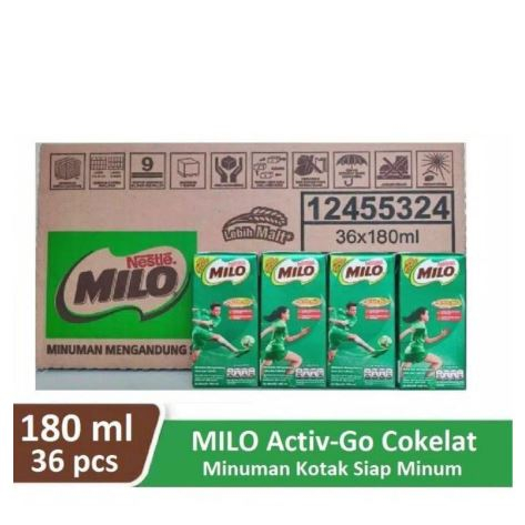 

Susu Milo UHT Coklat Cokelat 180ml 1 Dus Karton isi 36pcs @180ml