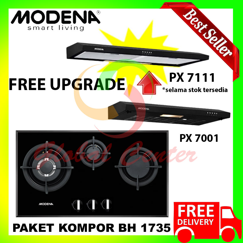 Paket Kompor Tanam Gas Modena BH 1735 Cooker Hood PX 7001 Bravareg