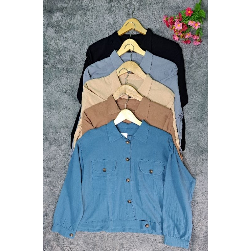 kemeja crop lengan panjang wanita