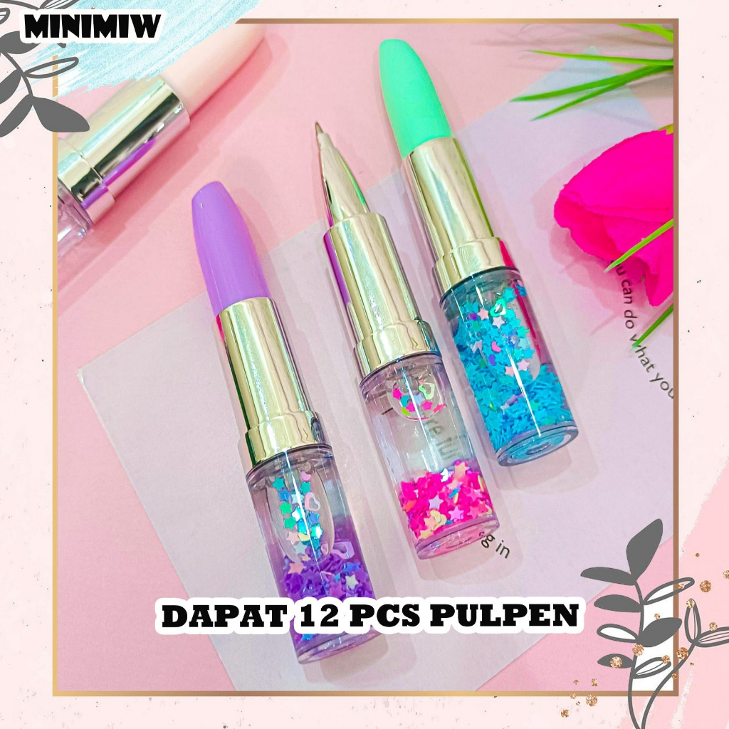 

SELUSIN PULPEN LIPSTIK ISI 12 PCS LUCU PEN BENTUK ALAT MAKE UP BOLPEN GLITTER WARNA ALAT TULIS KADO UNIK STATIONERY