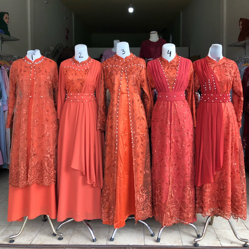 Tahan Lama  Gamis Brukat Ceruty Khusus Teracotta Atau Bata