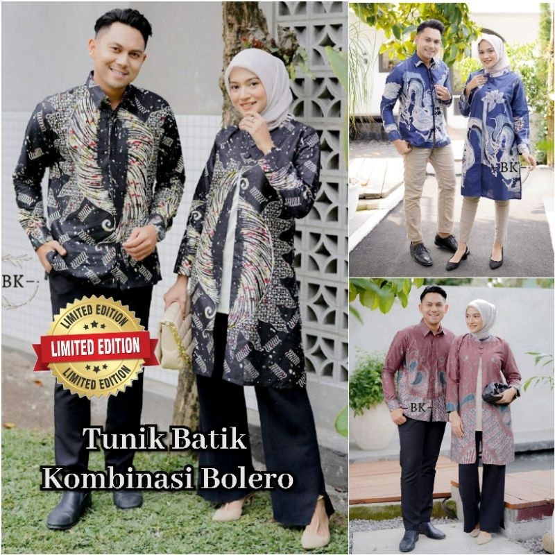 (Limited Edition) Couple Batik Modern Tunik Batik Kombinasi Bolero Batik Couple Modern