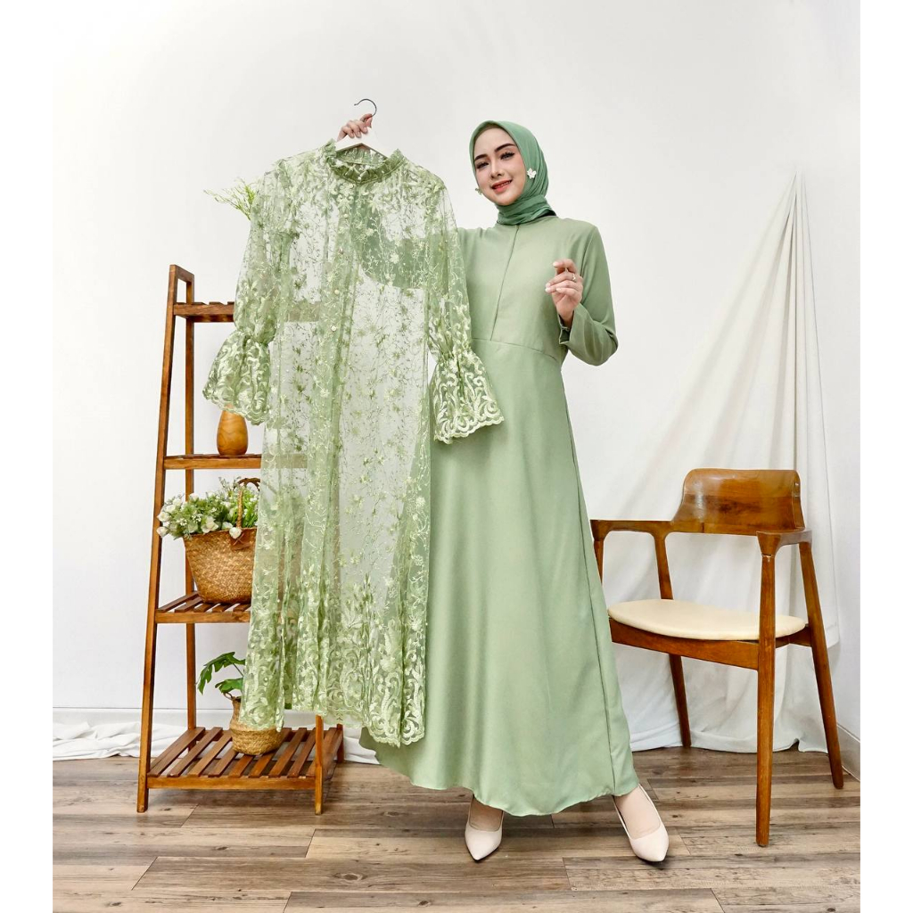 (Suplier) Outer Amanda Busui Brukat Tile Bordir / Lace Outer Dress / Outer Gamis Tille Brokat