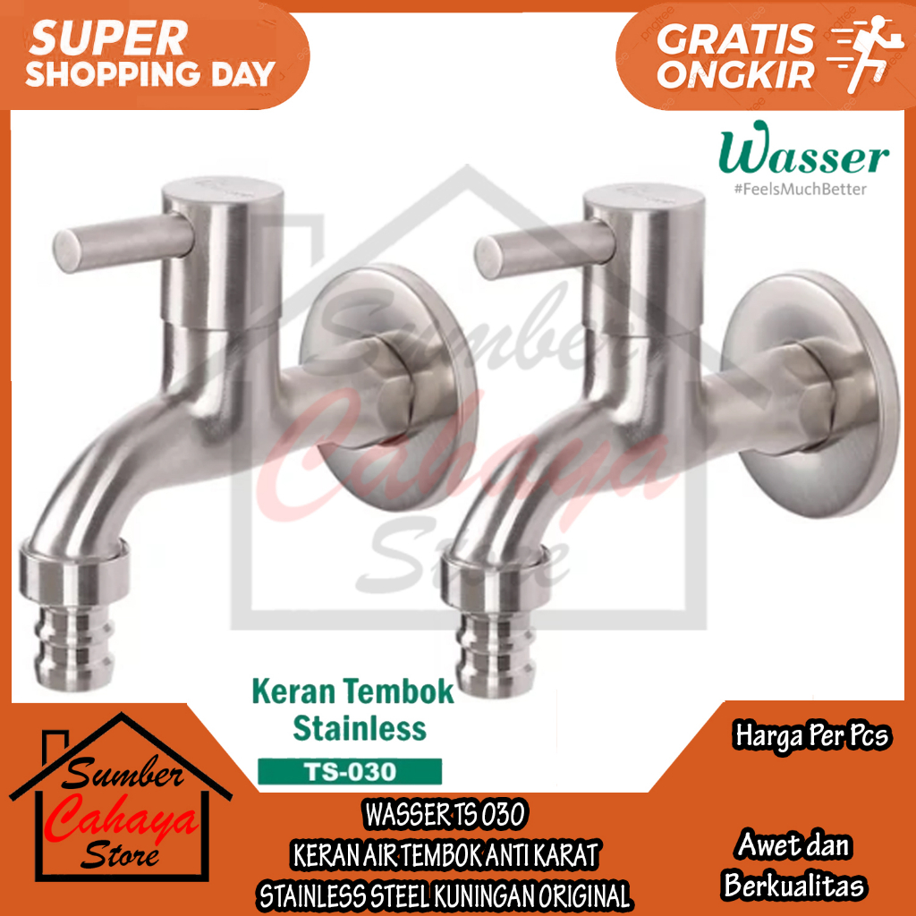 WASSER KERAN AIR TS 030 TEMBOK SHOWER WASTAFEL BATHUP AER MANDI STAINLESS KERAN DINDING AIR DINGIN C