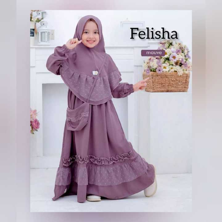 GAMIS ANAK PEREMPUAN FELISHA KIDS BAHAN KAIN SHAKILA MIX TILE DOT SIZE L XL FREE HIJAB / KHIMAR GAMI