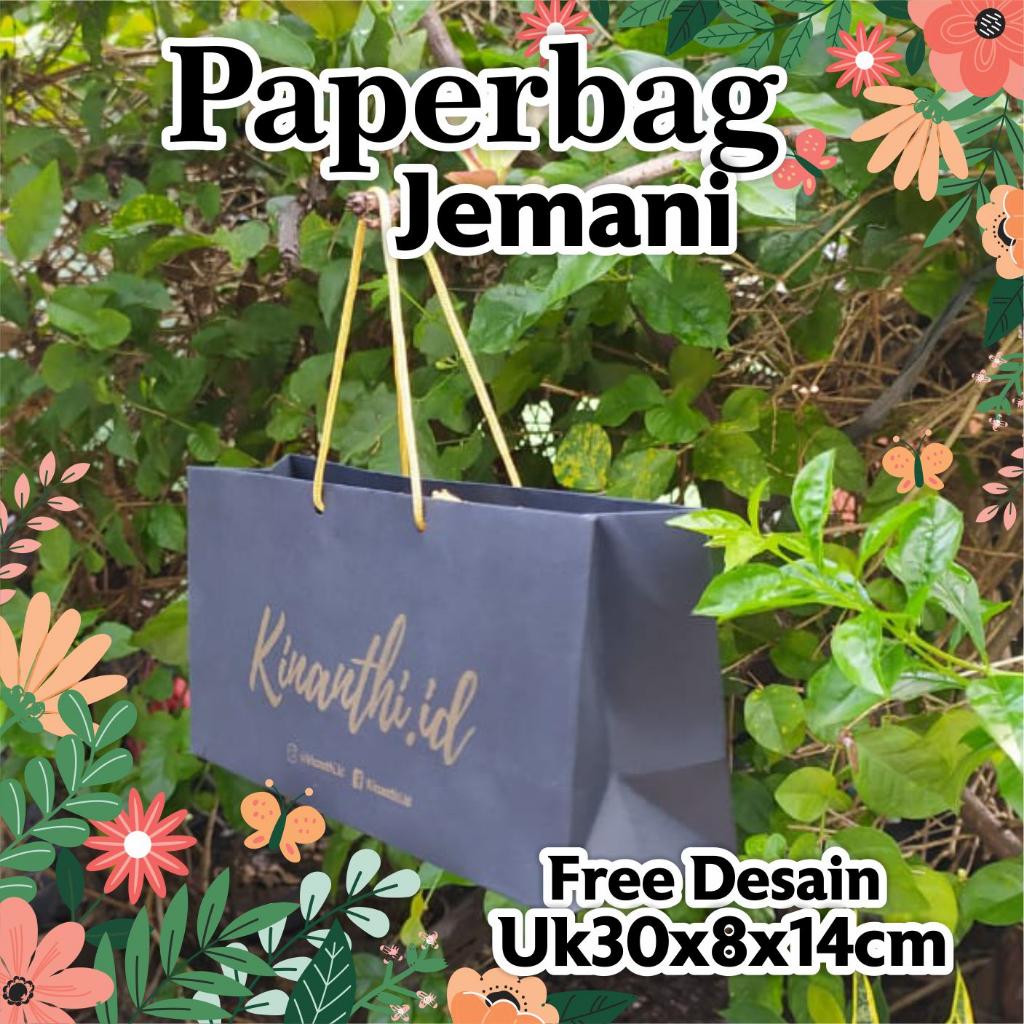 

Paperbag Warna Hitam 30X8X14 Bahan Kertas Jemani Dengan Sablon Warna Emas Free Desain