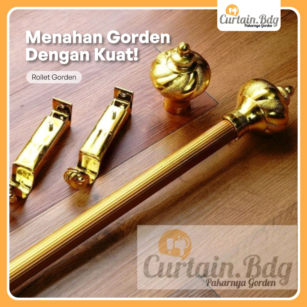 Batang Gorden Tozan Premium Polos Curtain.Bdg - Besi Hordeng Isaku Full Set Gold - Tiang Pengait Kor