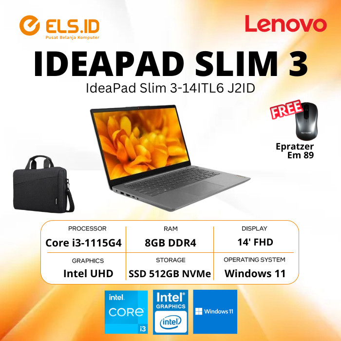 Lenovo IdeaPad Slim 3 14ITL6 J2ID Ci3 1115G4 8GB SSD 512GB 14' W11+OHS