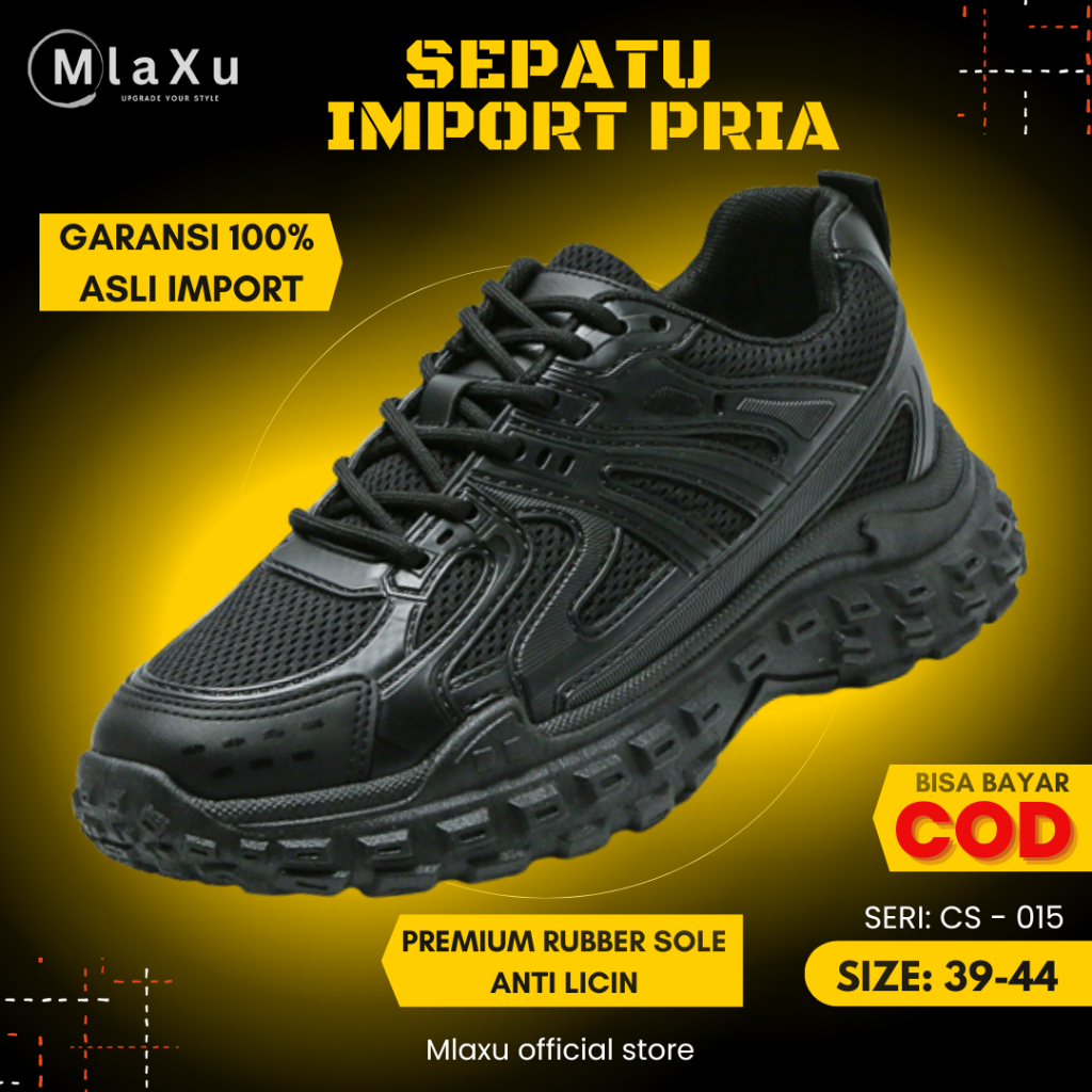 Sepatu Pria Sneakers Casual Import Pria Lentur Sport Fashion Hitam Polos Keren