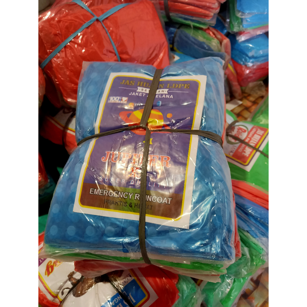 Jas hujan plastik motif setelan baju celana lengan pake karet