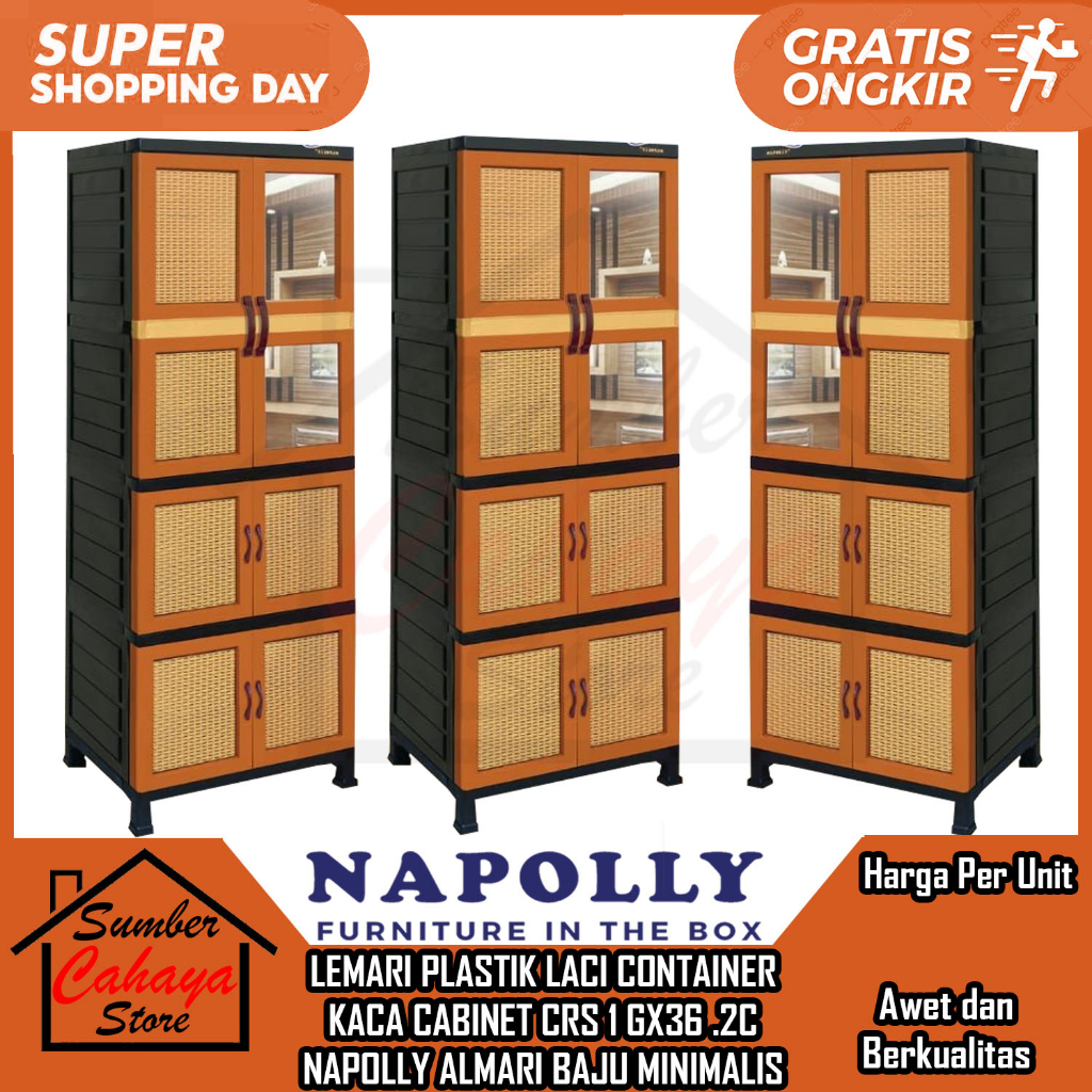 [Instan] LEMARI PAKAIAN PLASTIK NAPOLLY ALMARI PELASTIK CRS-1 GX36 2C RAK BAJU CABINET ROTAN MINIMAL