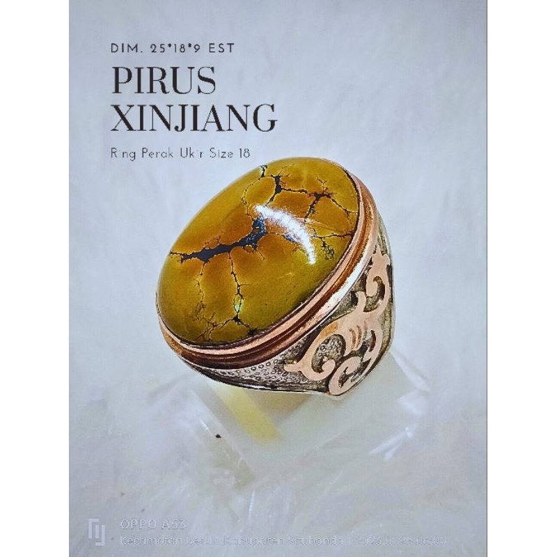 Natural Pirus Hubei Xinjiang Ring Perak Ukir Swasa Asli Turquoise Top Quality Super HQ